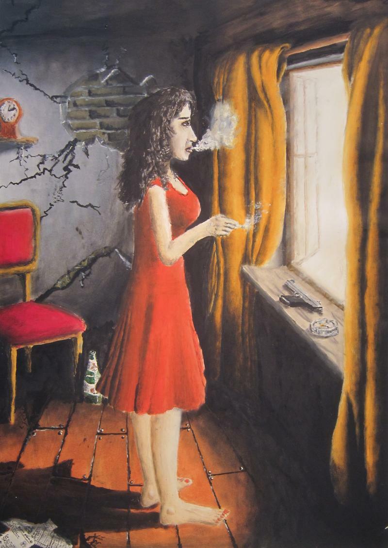 Frau im roten Kleid